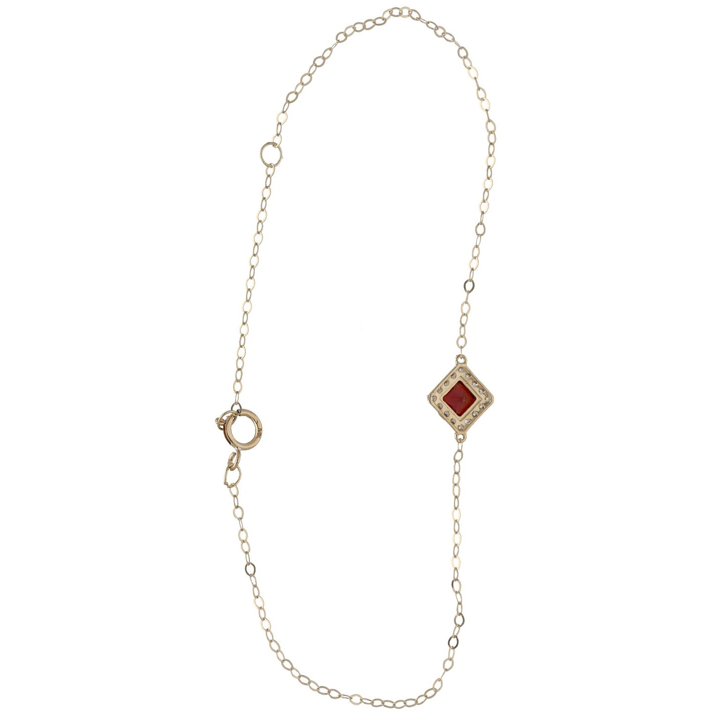 New 14ct Gold Red Cubic Zirconia Charm Bracelet