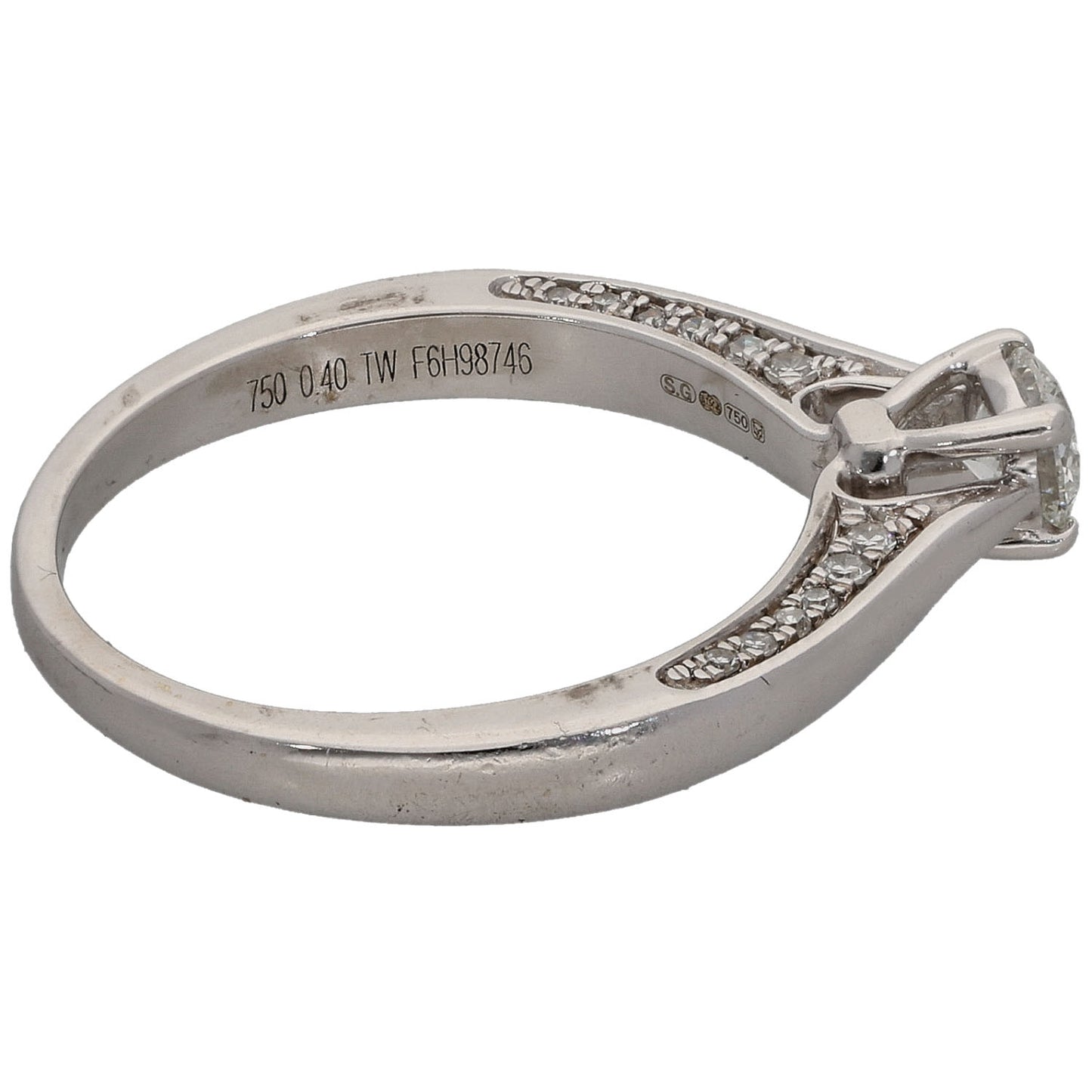 18ct White Gold 0.40ct Diamond Solitaire Ring With Accent Stones Size K