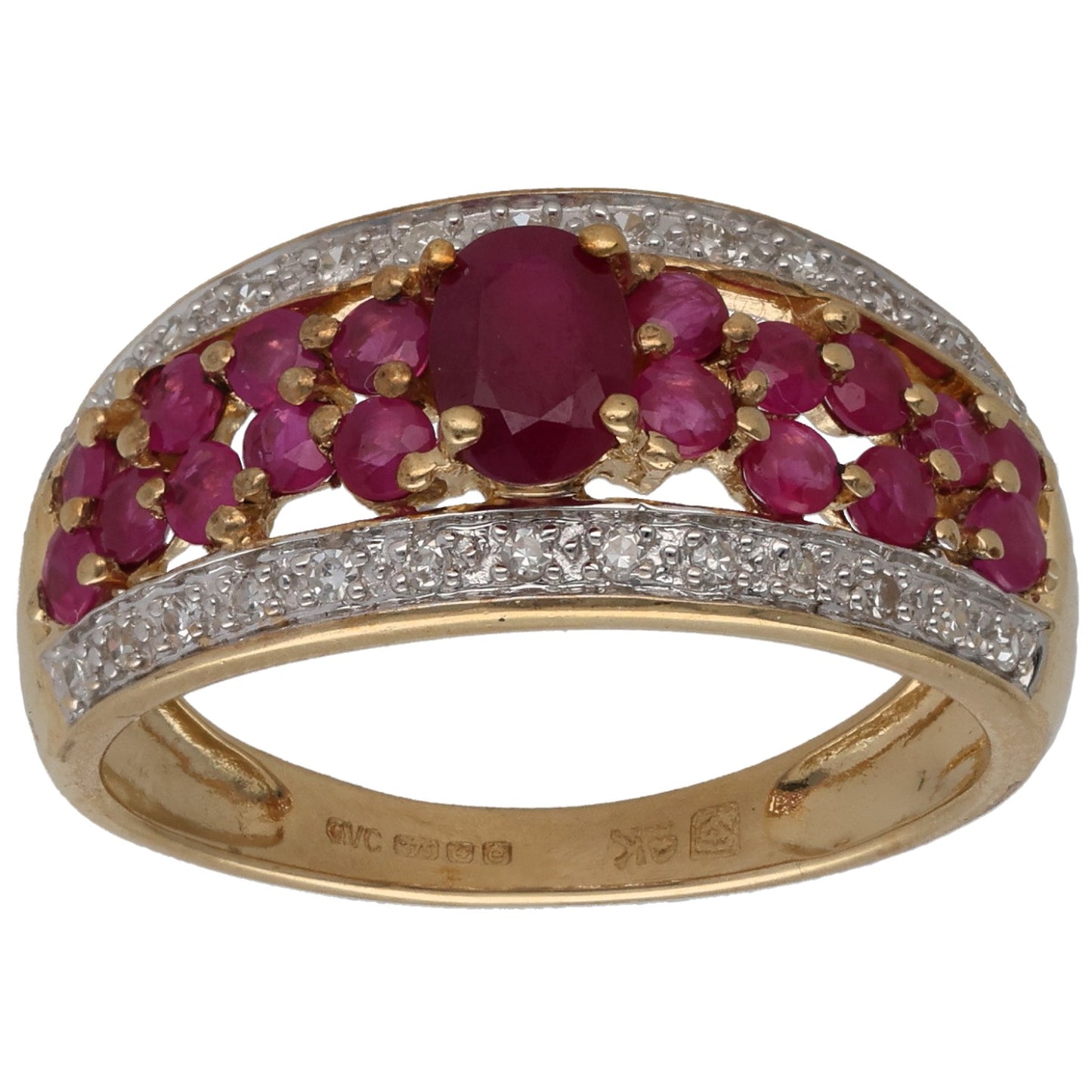 9ct Gold Ruby & 0.13ct Diamond Dress/Cocktail Ring Size Q