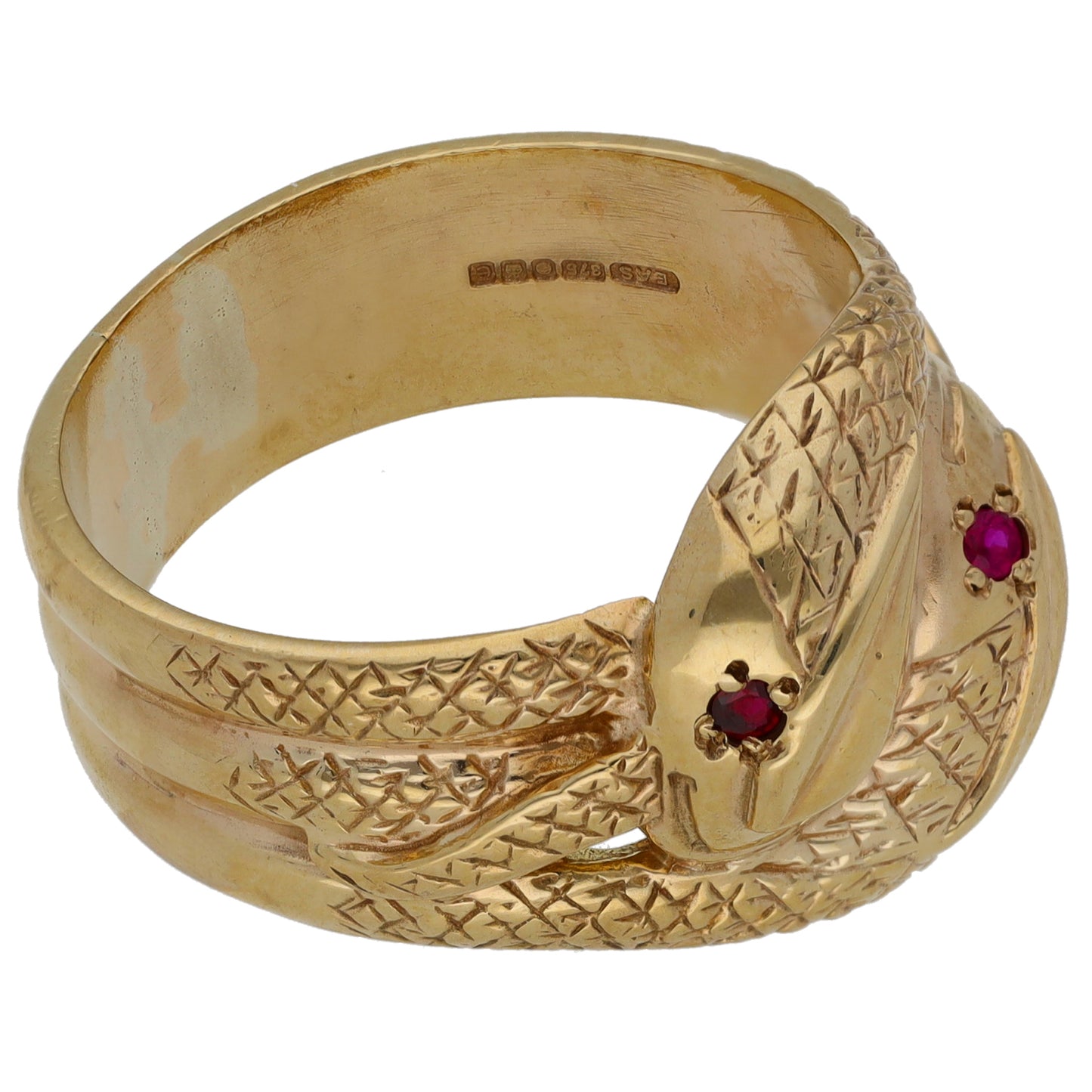 9ct Gold Man Made Ruby Snake Ring Size W