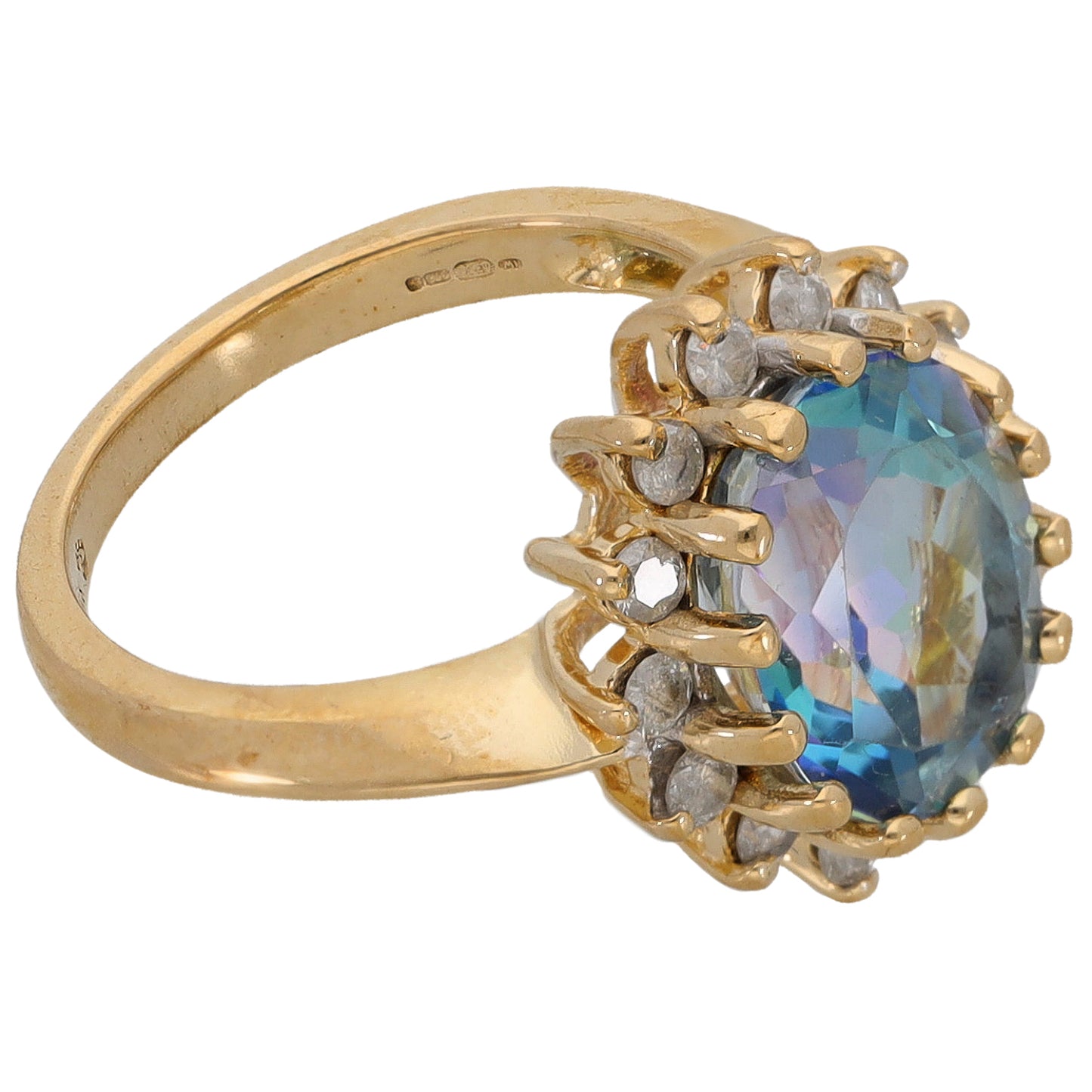 9ct Gold Coated Topaz & 0.42ct Diamond Cluster Ring Size N