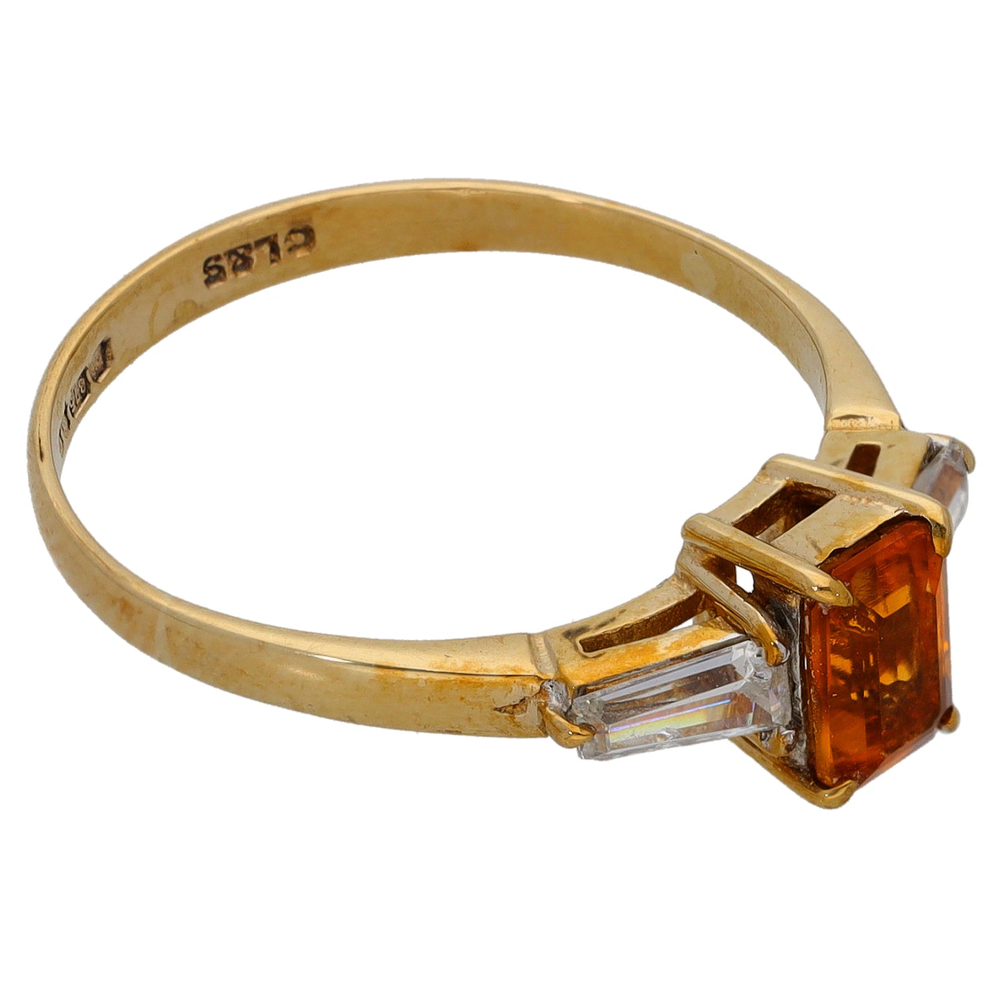9ct Gold Citrine & Cubic Zirconia Single Stone Ring With Accents Size O