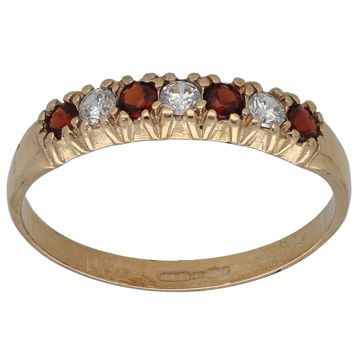 9ct Gold Garnet & Cubic Zirconia Half Eternity Ring Size Q