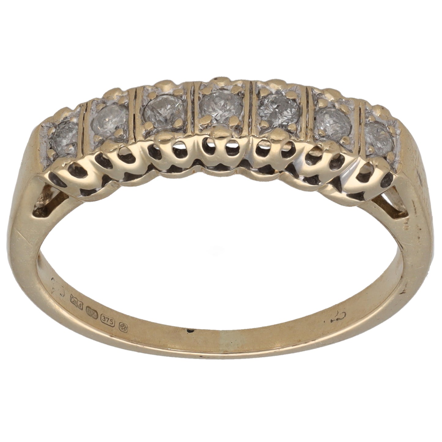 9ct yellow gold half eternity ring with round diamonds on top