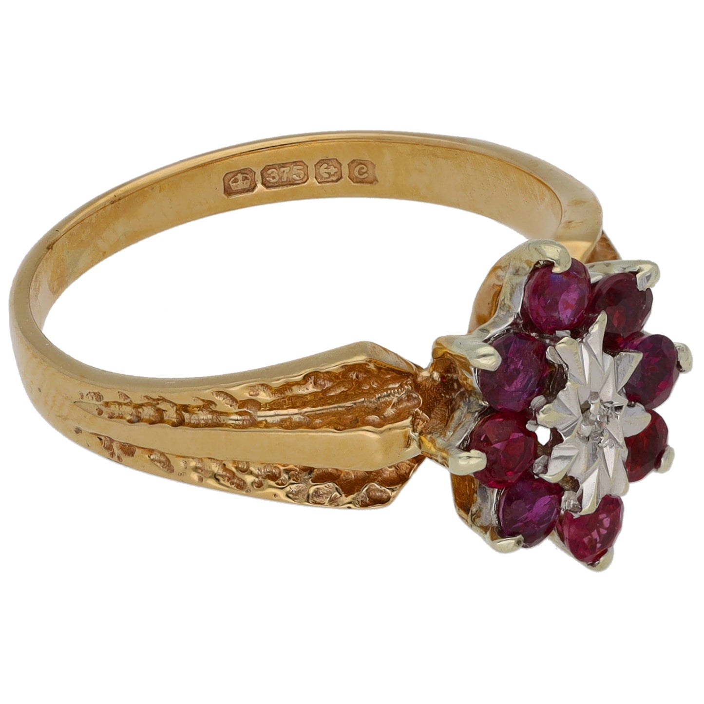 9ct Bicolour Gold Glass Filled Ruby & 0.005ct Diamond Dress/Cocktail Ring Size N