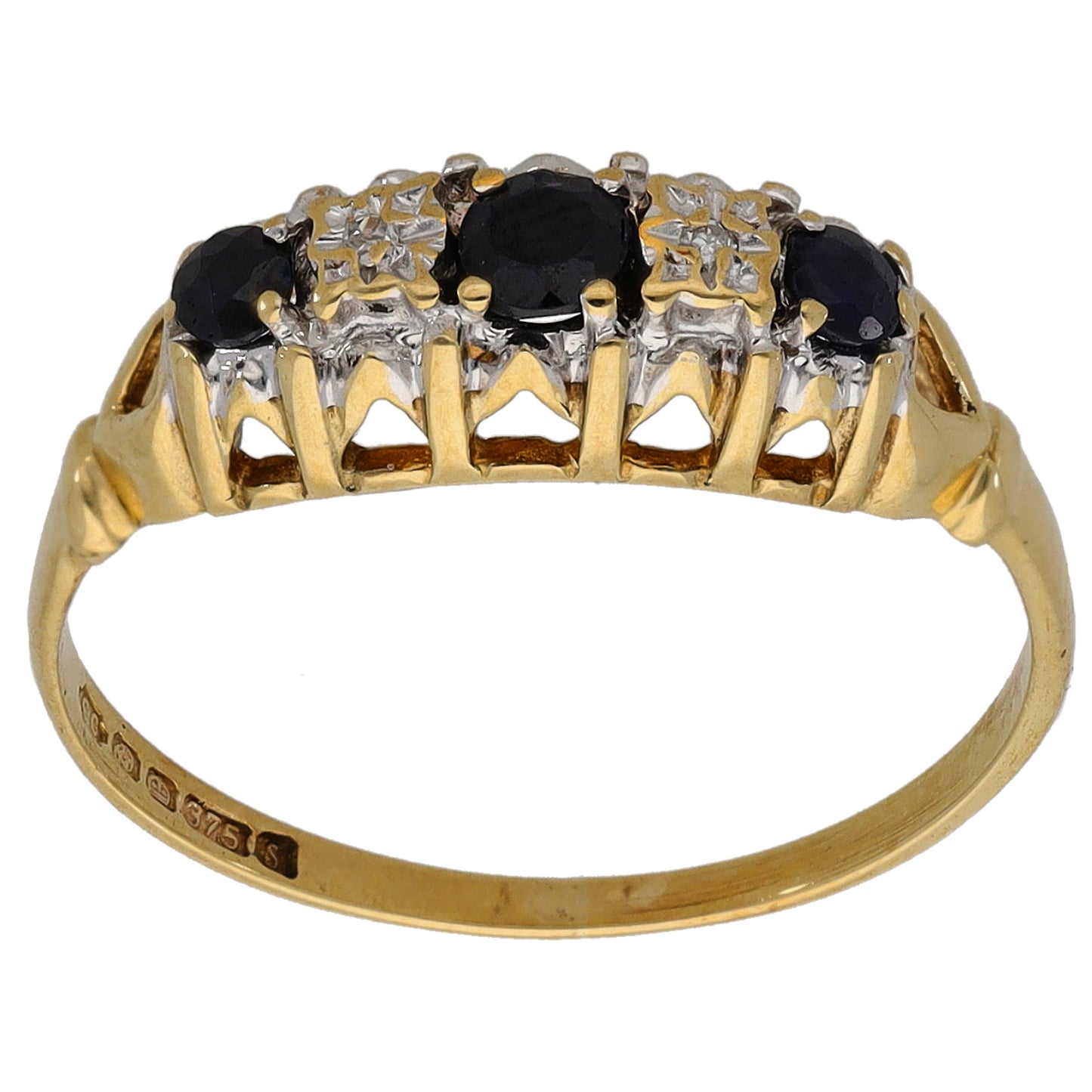 9ct Bicolour Gold Sapphire & 0.01ct Diamond Half Eternity Ring Size L