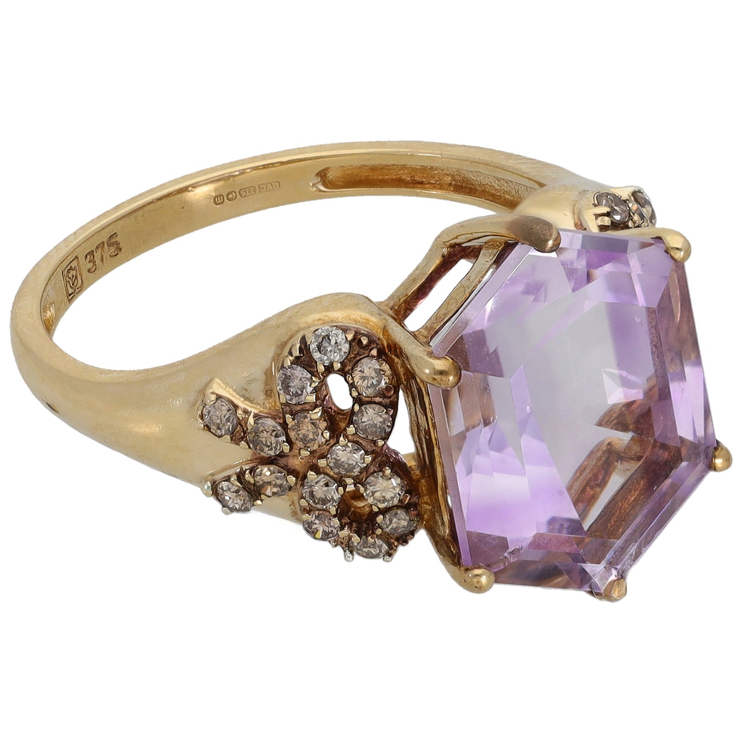 9ct Gold Amethyst & 0.30ct Diamond Dress/Cocktail Ring Size L
