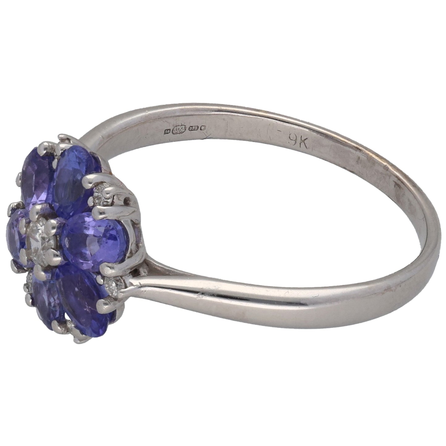 9ct White Gold Tanzanite & 0.08ct Diamond Dress/Cocktail Ring Size O