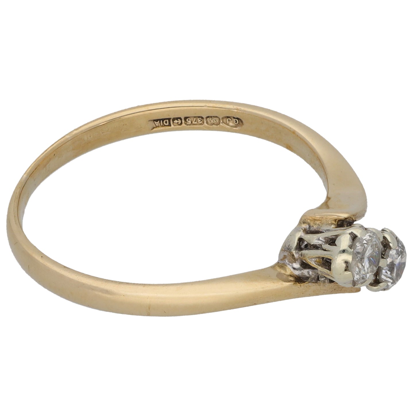 9ct Gold 0.20ct Diamond Two Stone Ring Size O