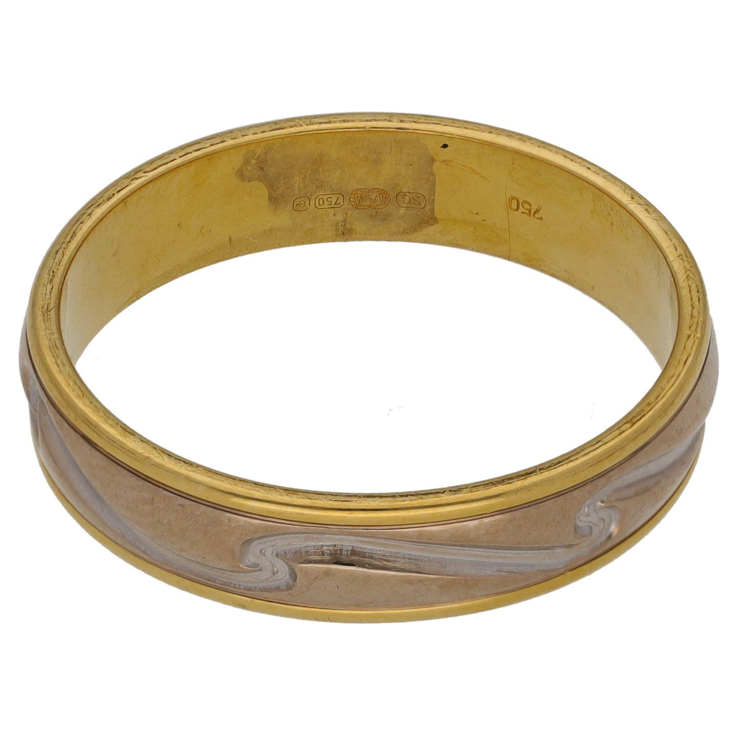 18ct Bi-Colour Gold Patterned Wedding Ring Size S