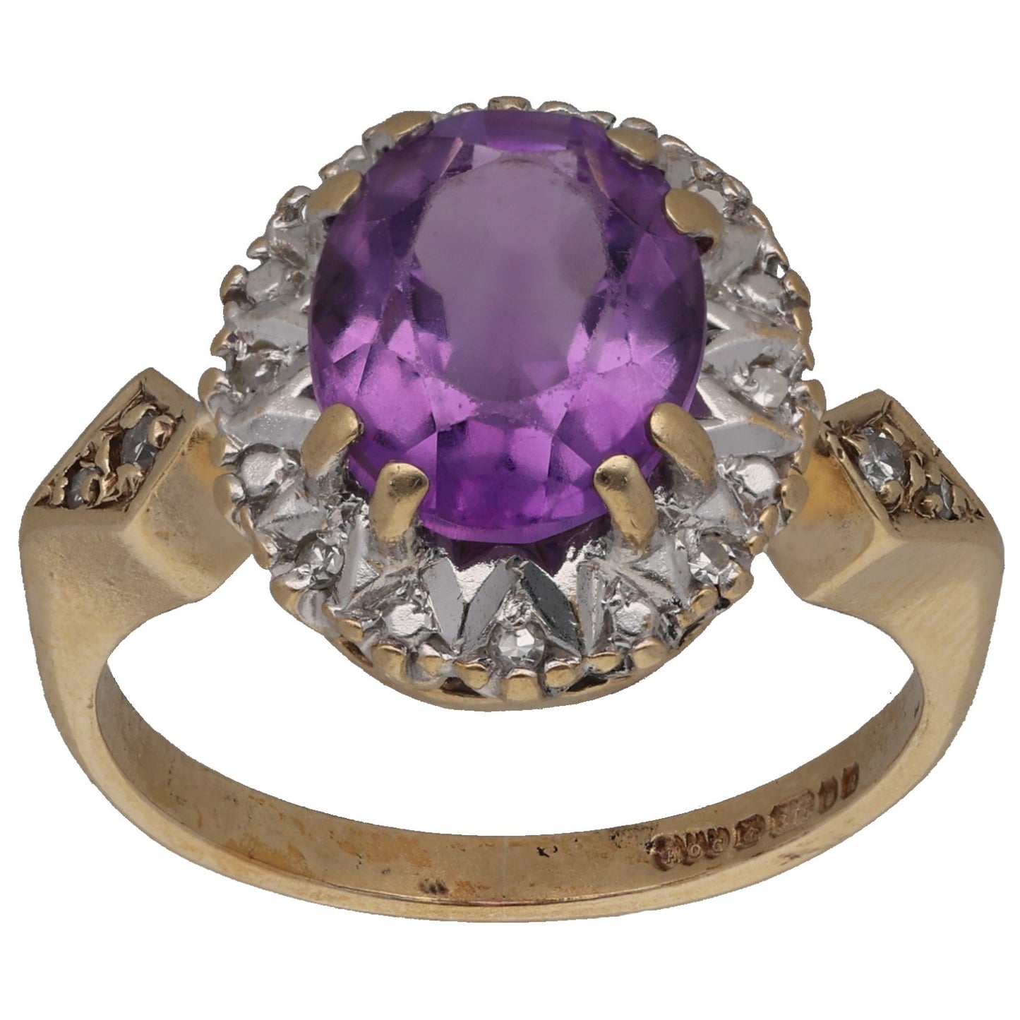 9ct Gold Amethyst & 0.07ct Diamond Dress/Cocktail Ring Size L