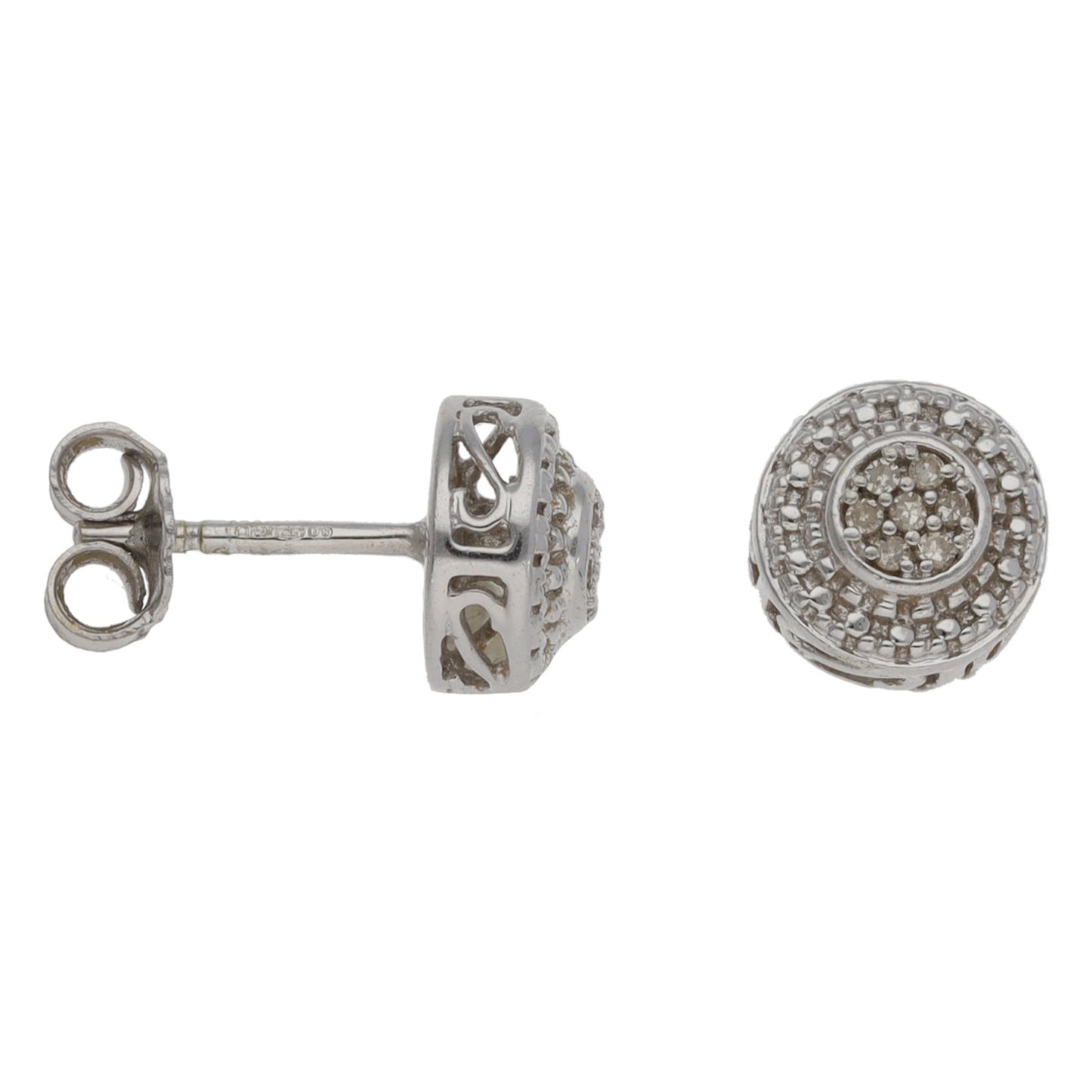 9ct White Gold 0.07ct Diamond Cluster Earrings