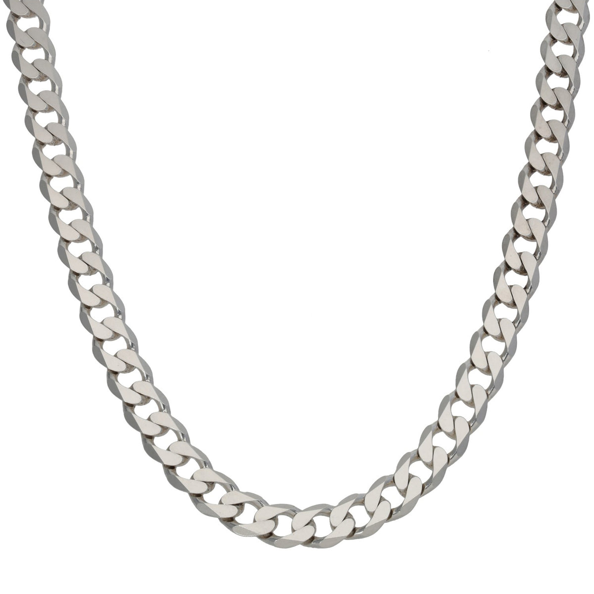Sterling silver curb chain necklace, flat linked design, 20-inch length