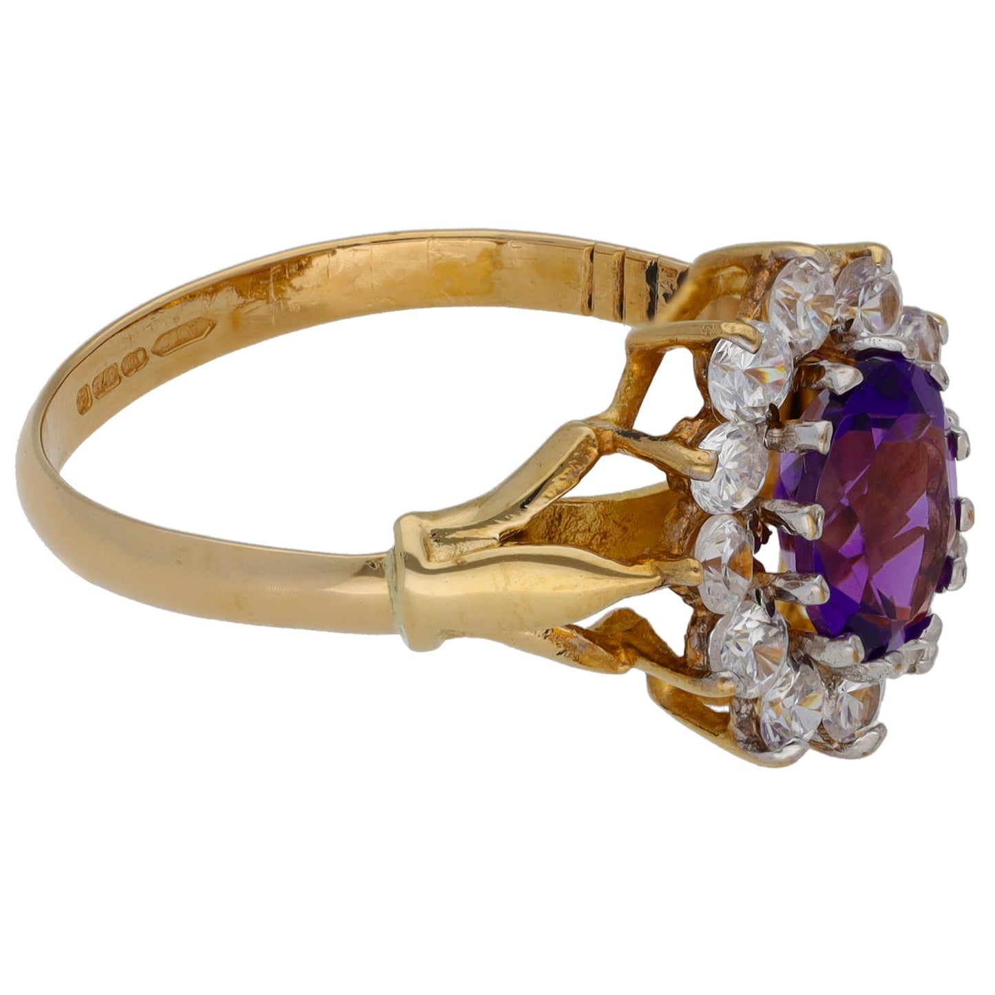 9ct Gold Amethyst & Cubic Zirconia Dress/Cocktail Ring Size Q