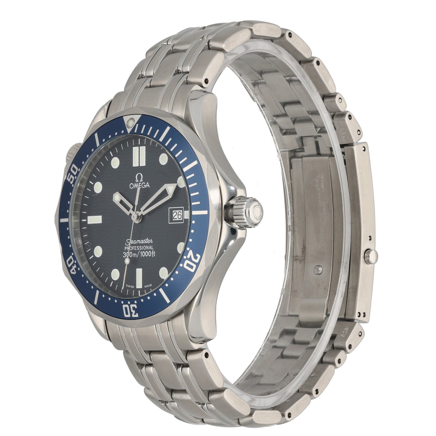 Omega Seamaster 2541.80.00, stainless steel bracelet and case with a blue dial and bezel, front angle image
