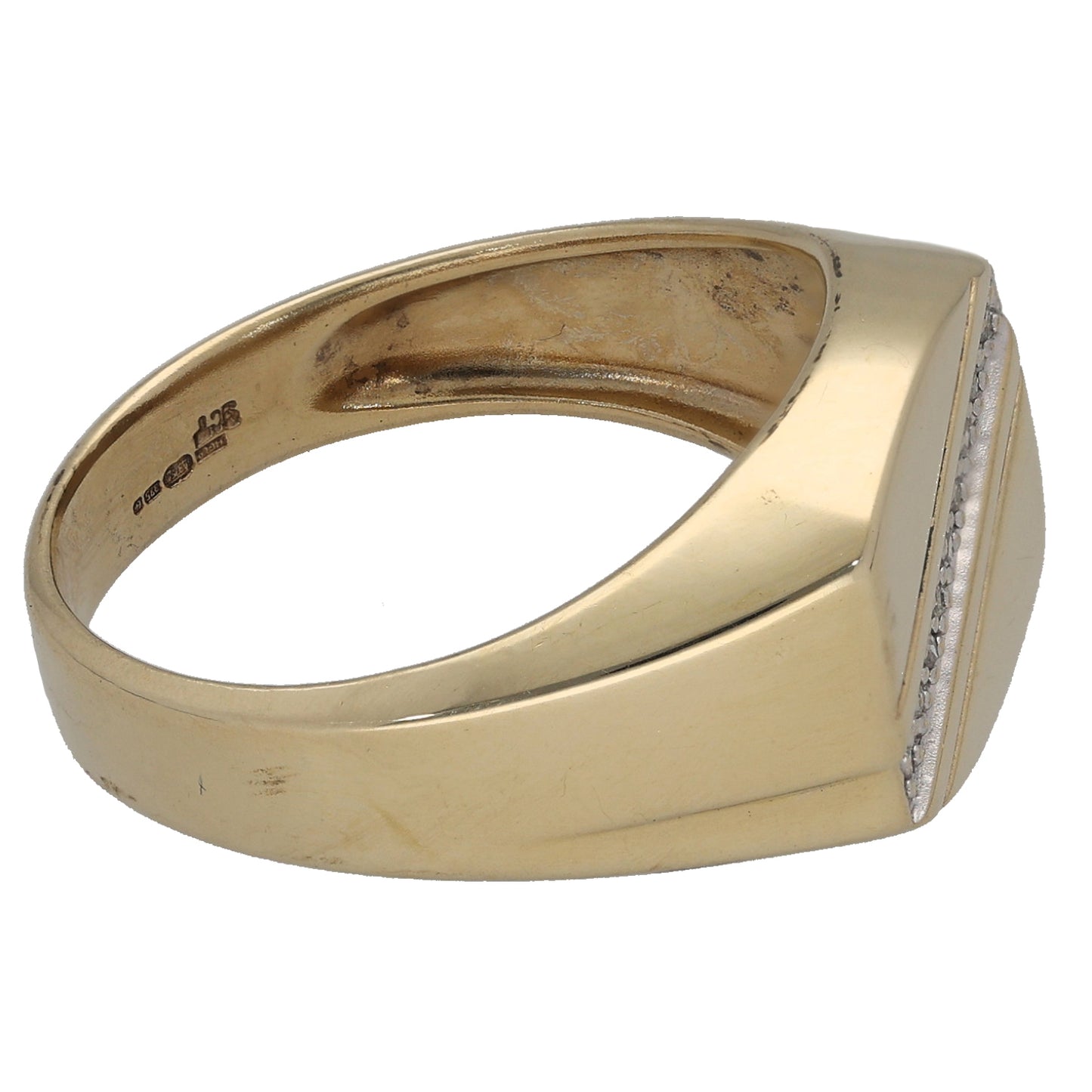 9ct Gold 0.045ct Diamond Patterned Signet Ring Size S