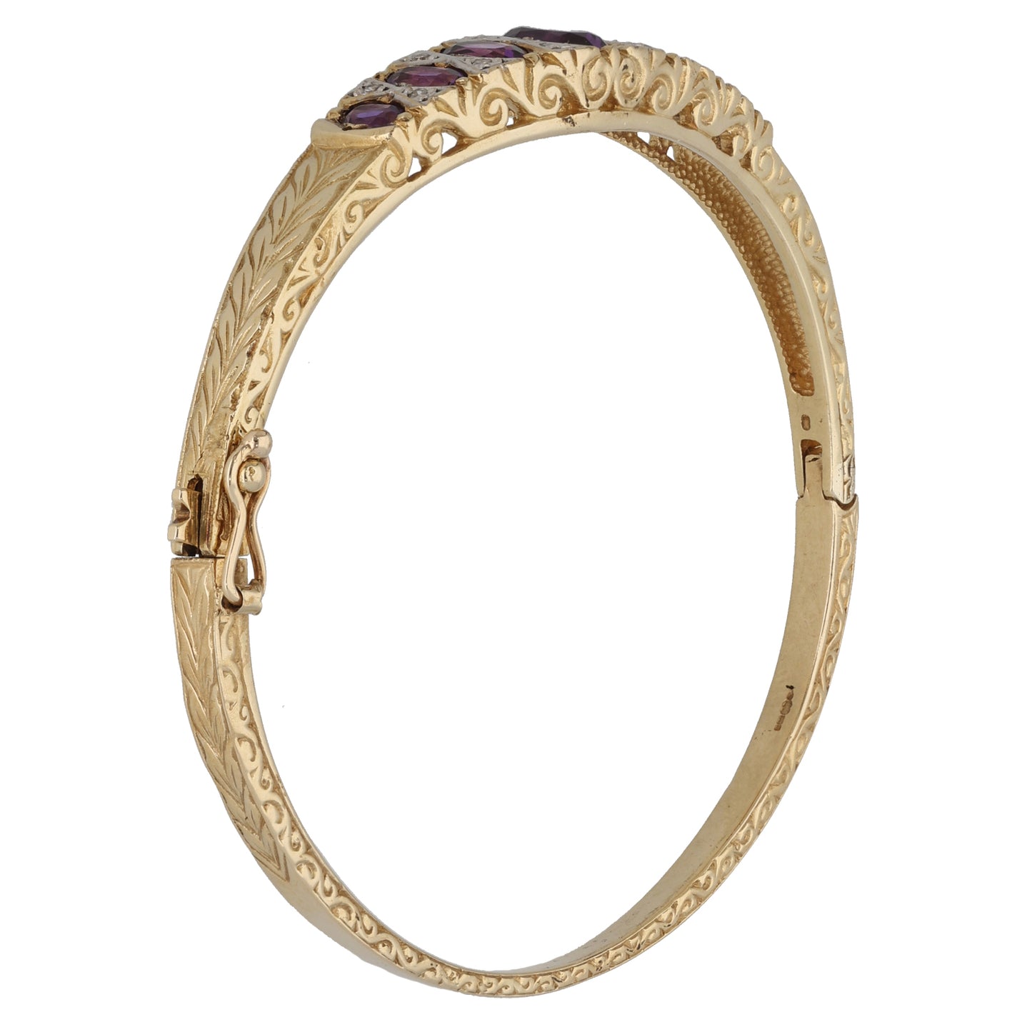 9ct Gold Amethyst & 0.12ct Diamond Hinged/Clasp Bangle