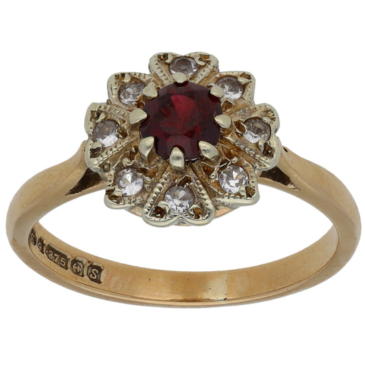 9ct Gold Garnet & Imitation Gems Dress/Cocktail Ring Size M