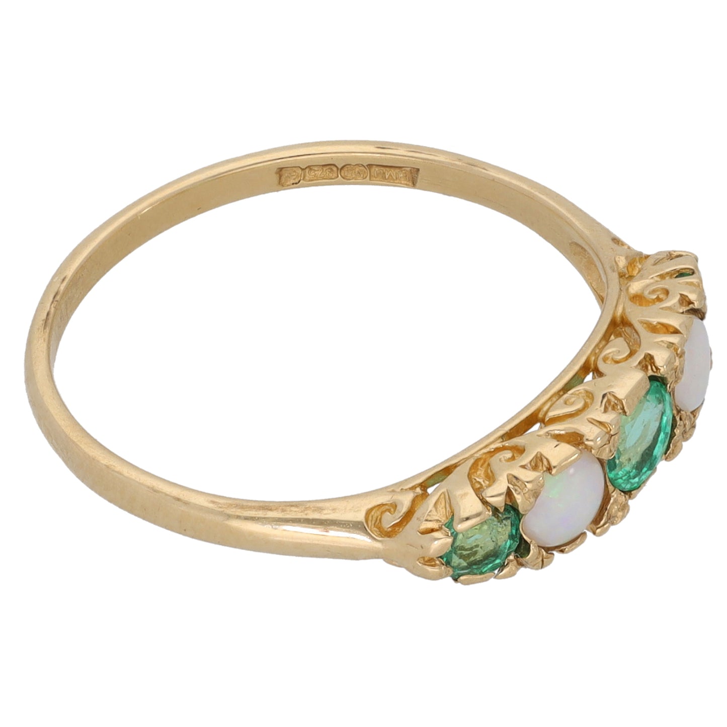 9ct Gold Emerald & Opal Half Eternity Ring Size Q