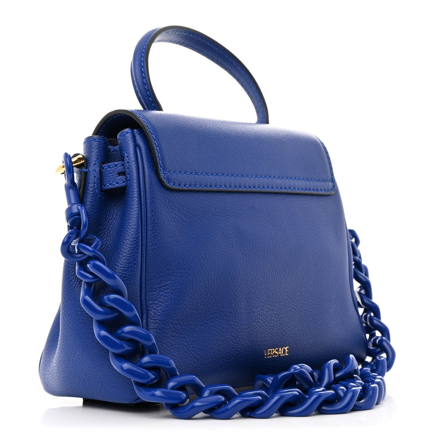 Versace La Medusa Top Handle Calfskin Leather Bag - Blue