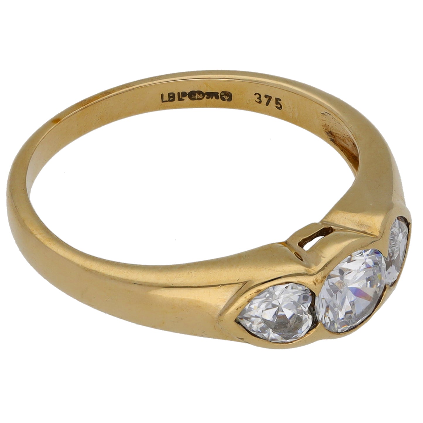 9ct Gold Cubic Zirconia Trilogy Ring Size O