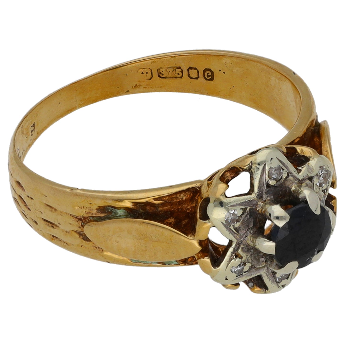 9ct Gold Sapphire & 0.03ct Diamond Dress/Cocktail Ring Size O