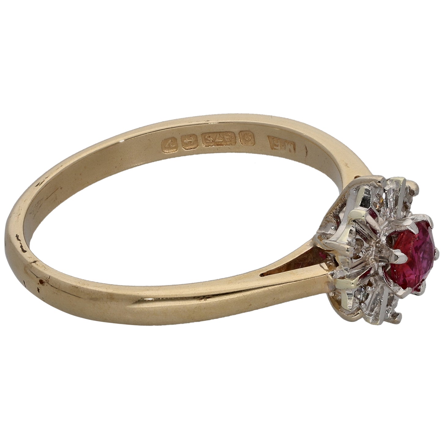 9ct Gold Ruby & 0.03ct Diamond Dress/Cocktail Ring Size M