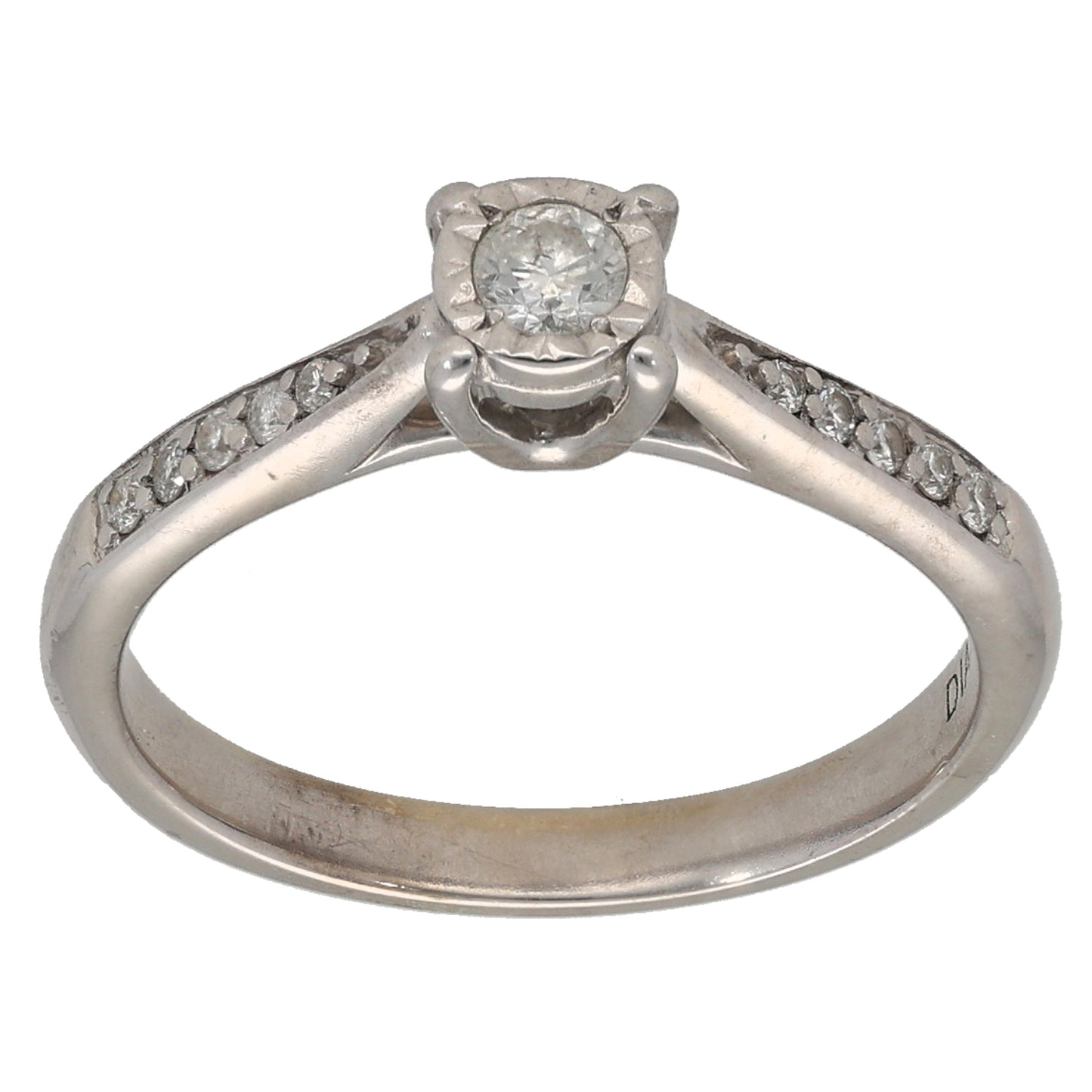 9ct White Gold 0.19ct Diamond Solitaire Ring With Accent Stones Size L