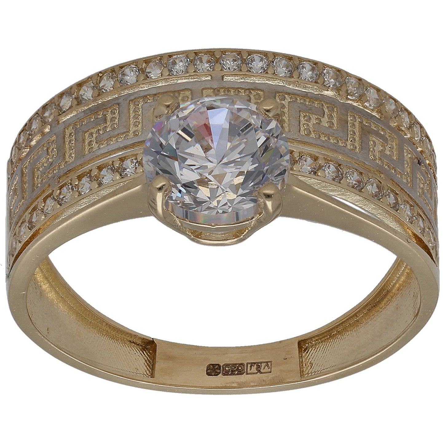 New 14ct Gold Greek Key Single Stone Cubic Zirconia Ring