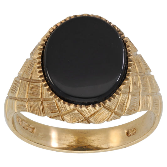 9ct Gold Onyx Signet Ring Size U