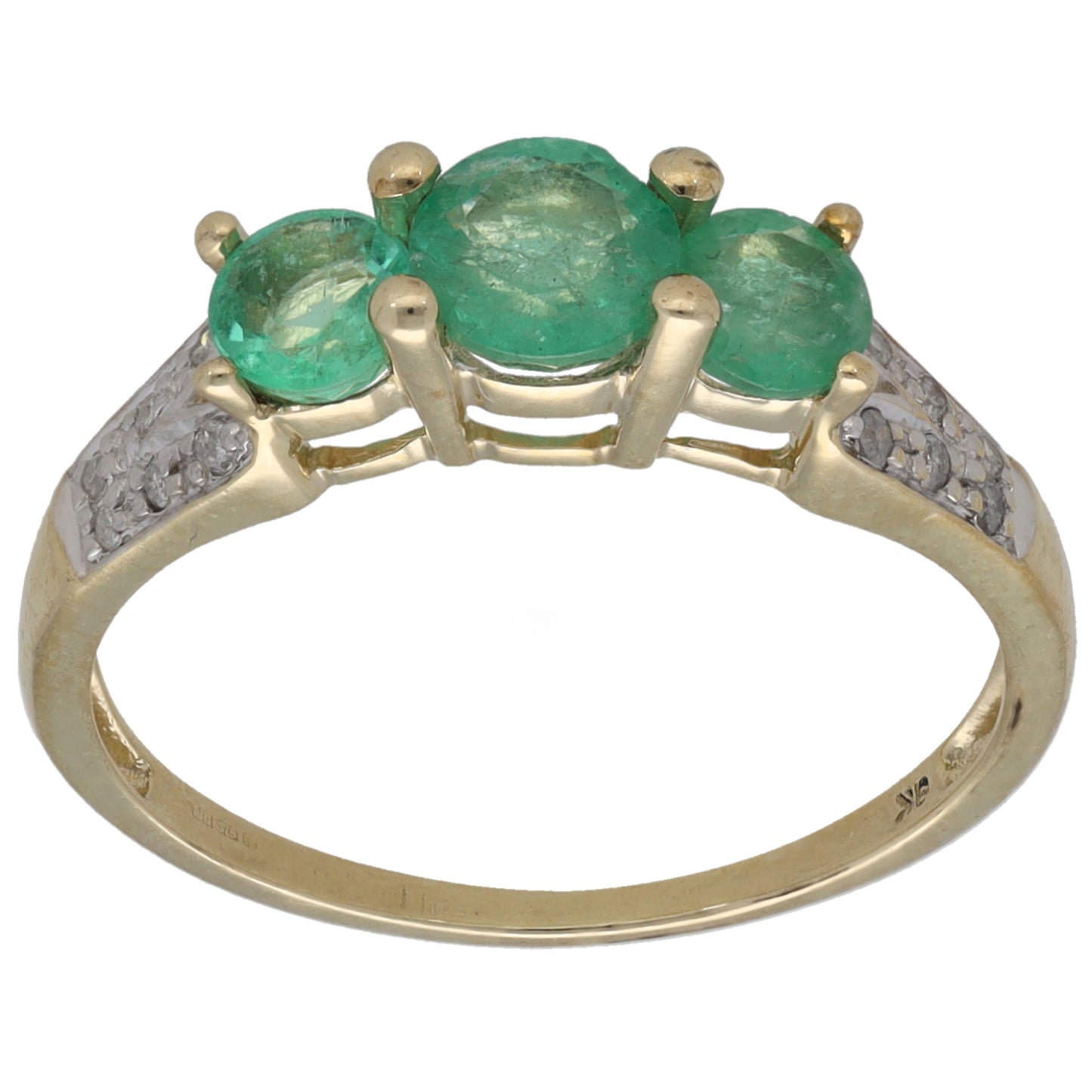 9ct Gold Emerald & 0.06ct Diamond Dress/Cocktail Ring Size N 1/2
