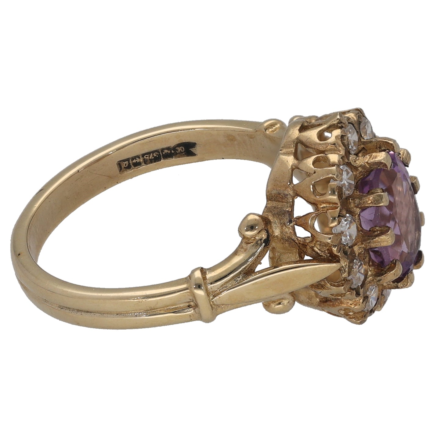 9ct Gold Amethyst & Cubic Zirconia Dress/Cocktail Ring Size N