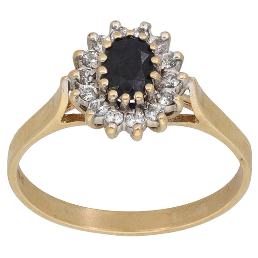 9ct Gold Sapphire & Cubic Zirconia Dress/Cocktail Ring Size Q