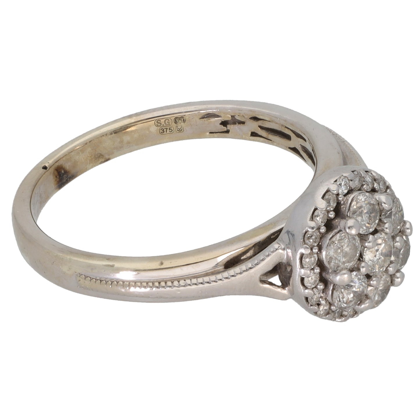 9ct White Gold 0.52ct Diamond Cluster Ring Size M
