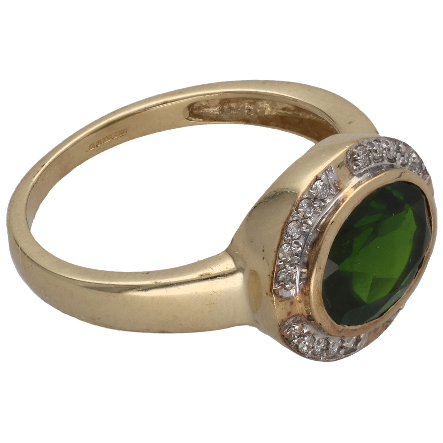 9ct Gold Diopside & 0.10ct Diamond Dress/Cocktail Ring Size P