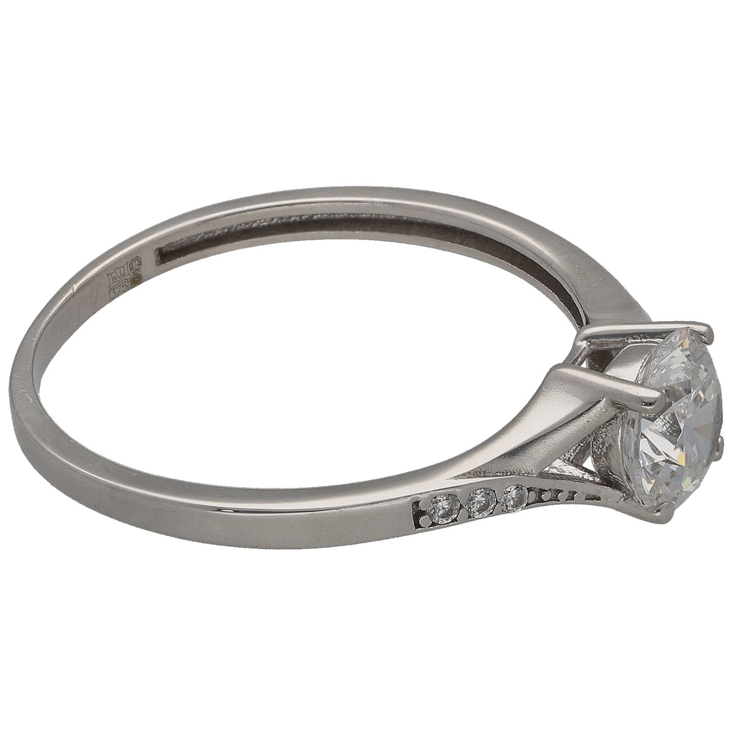 White gold CZ ring with pave side stones and square cushion center stone