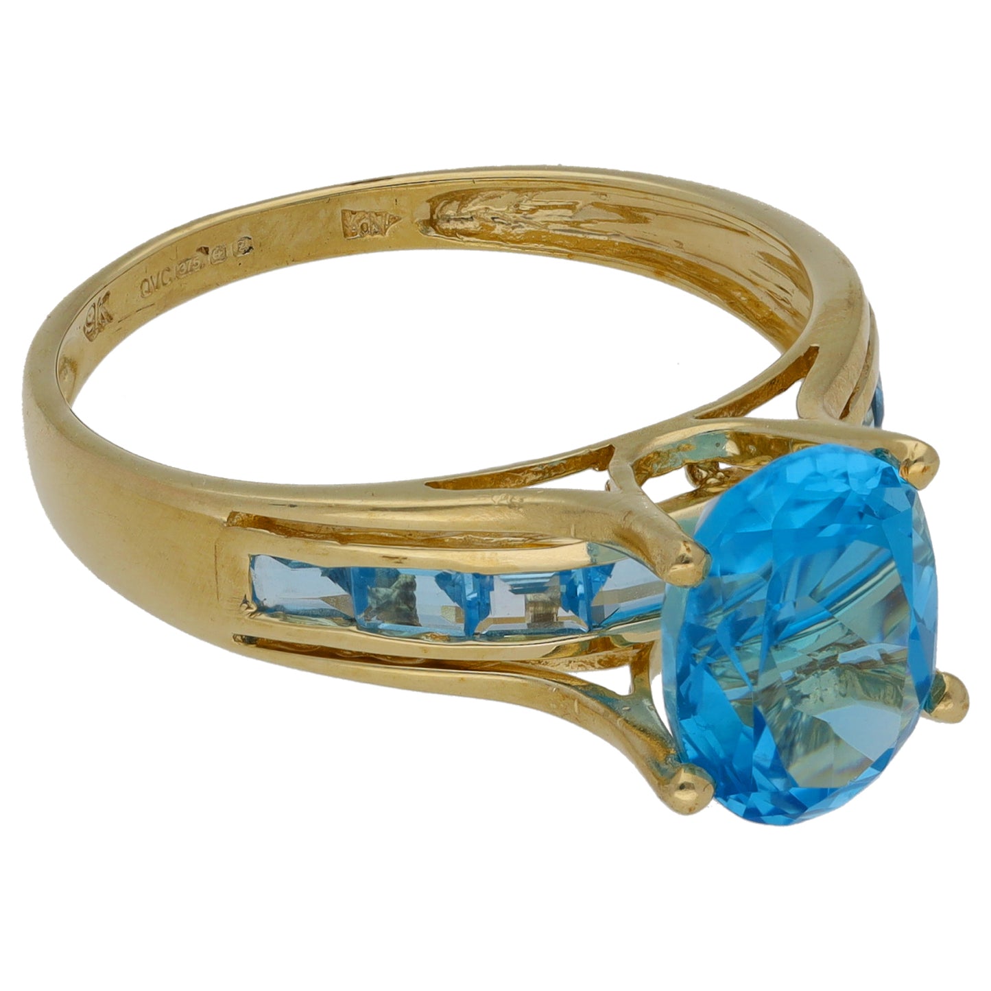 9ct Gold Topaz Single Stone Ring with Accent Stones Size S