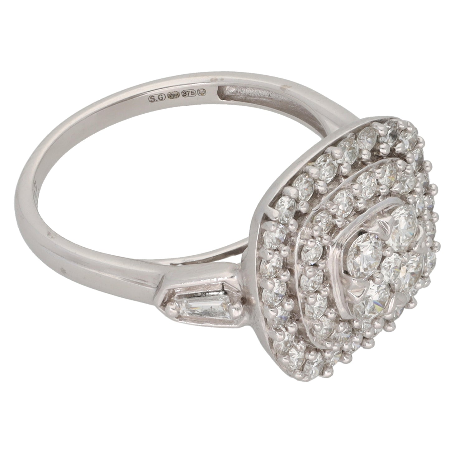 9ct White Gold 1.12ct Diamond Dress/Cocktail Ring Size N