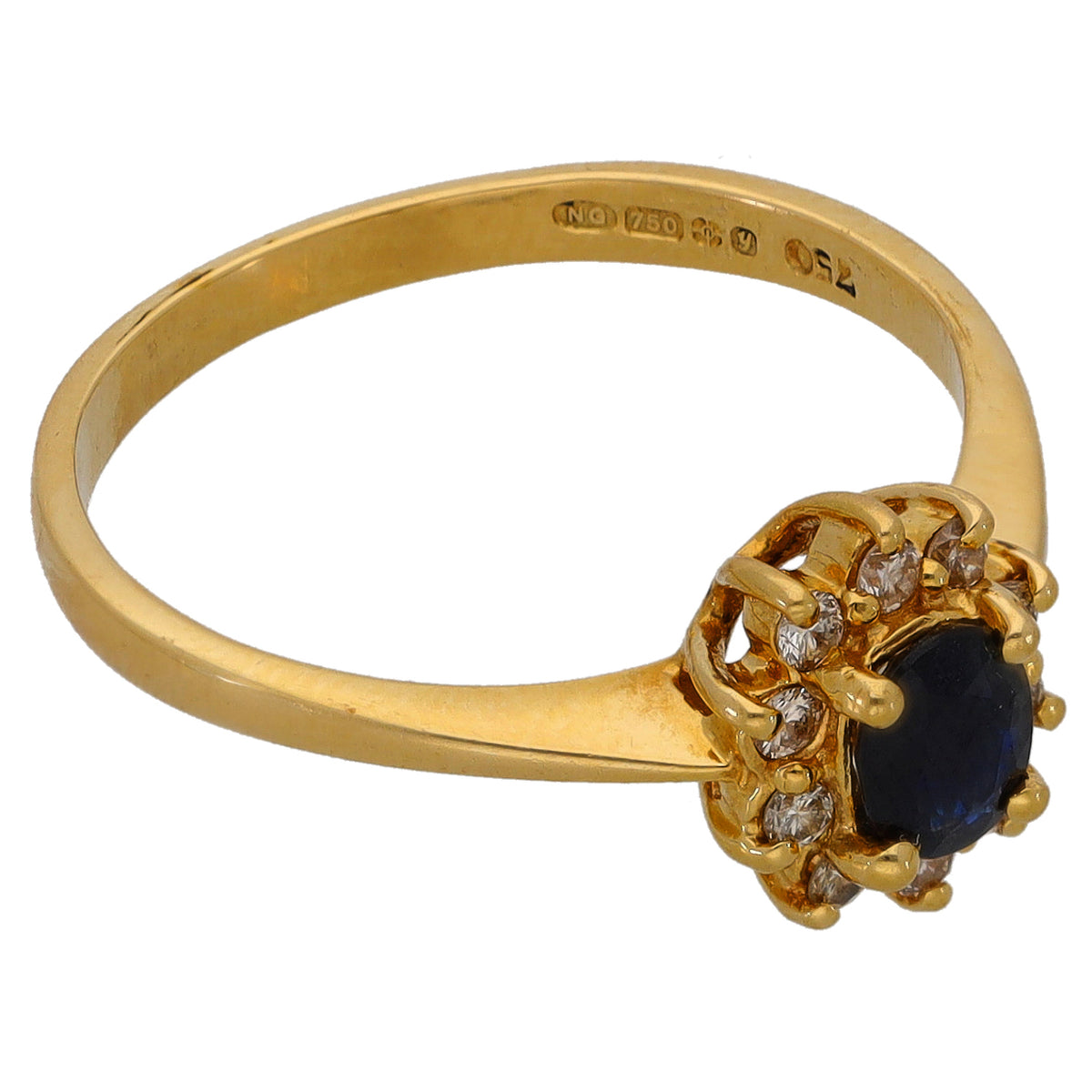 18ct Gold Sapphire & 0.10ct Diamond Cluster Ring Size M