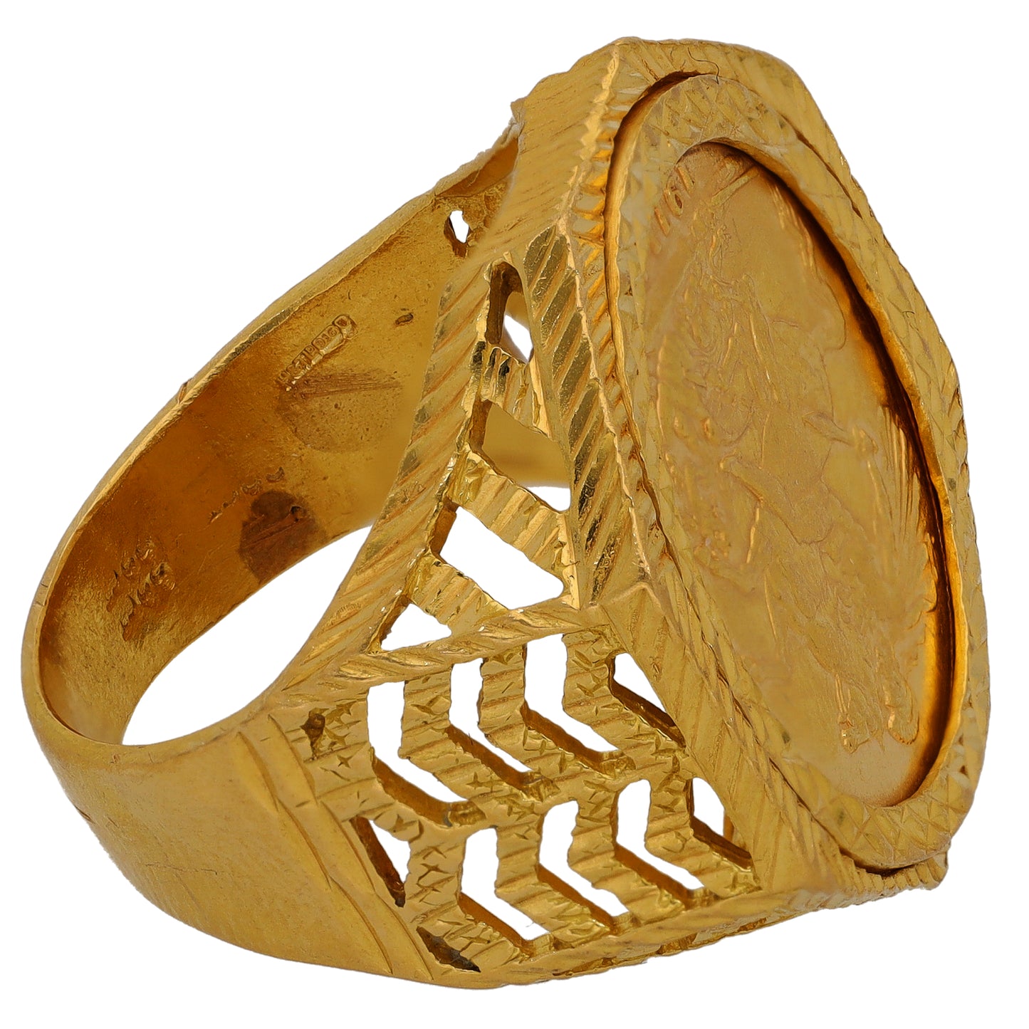 22ct Gold Full Sovereign Coin Ring Size S