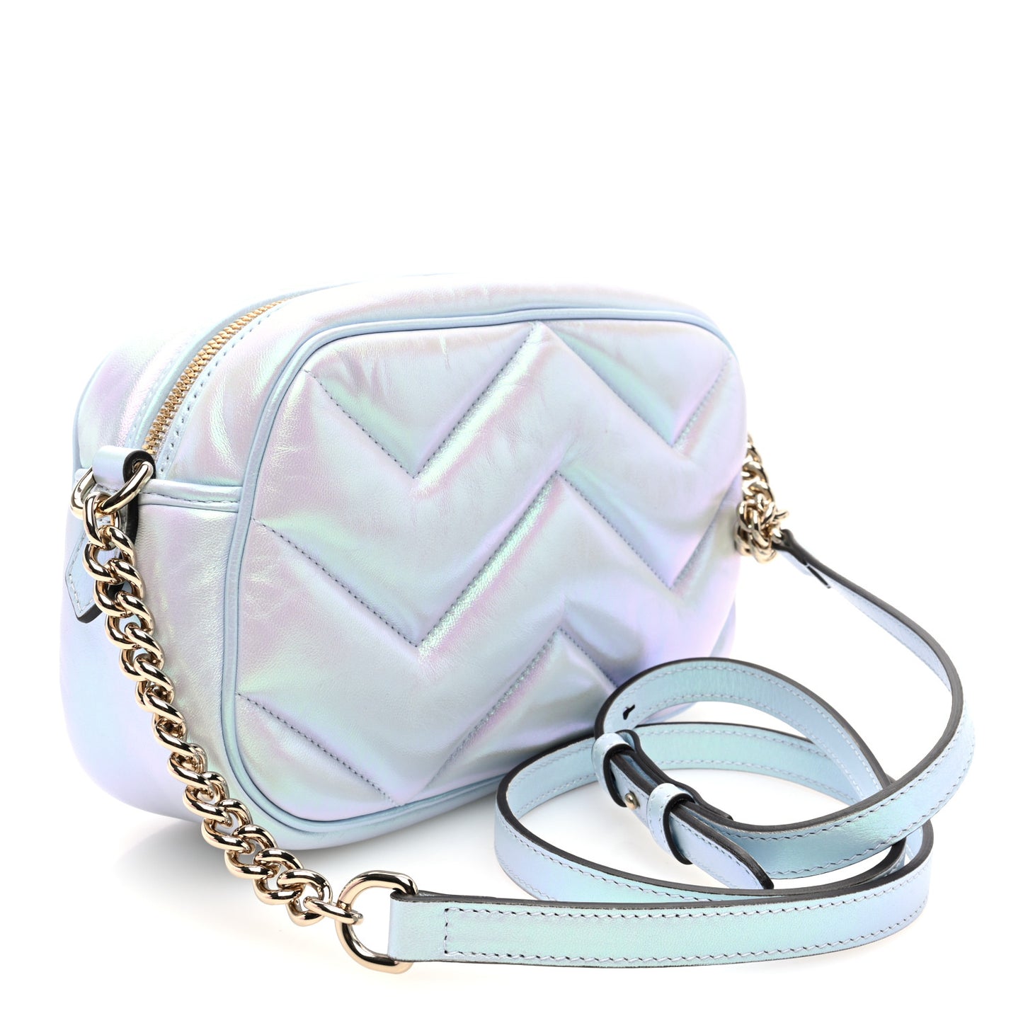 Gucci GG Marmont Chain Iridescent Nappa Leather Bag - Snow Light Blue