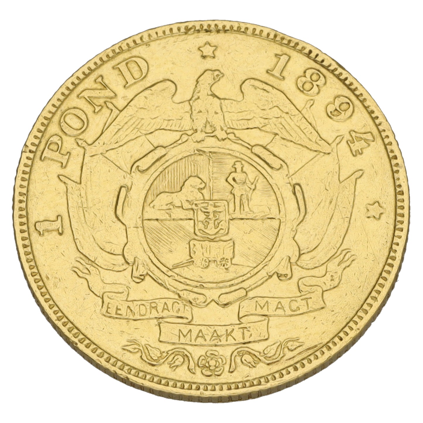 22ct Gold South Africa 1 Pond Coin 1894