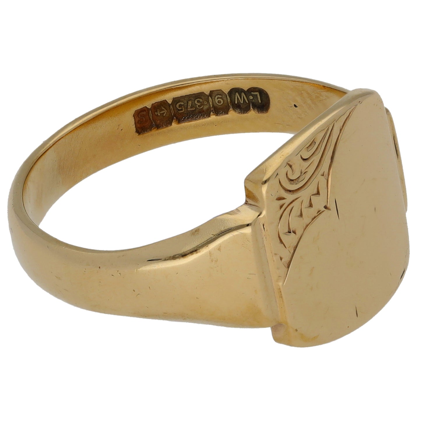 9ct Gold Patterned Signet Ring Size R