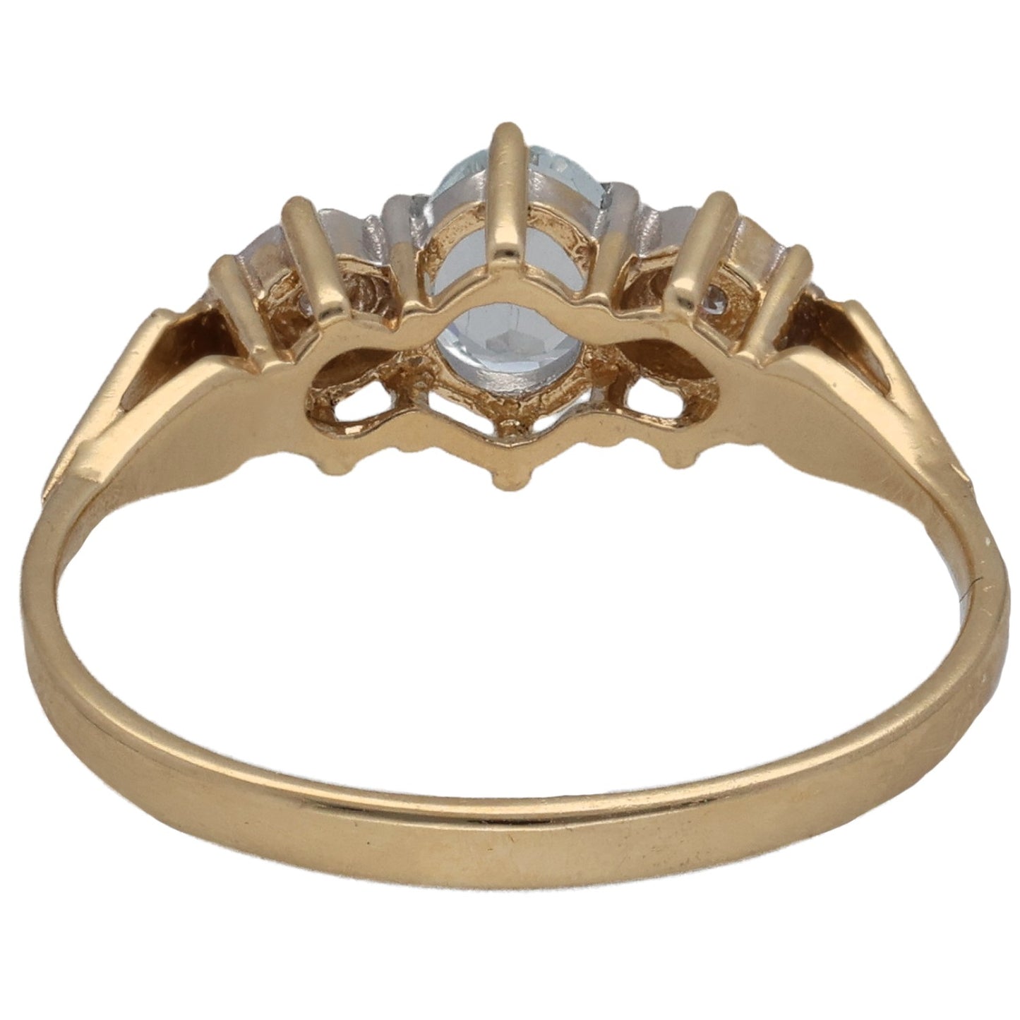 9ct Bicolour Gold Aquamarine & 0.01ct Diamond Dress/Cocktail Ring Size L