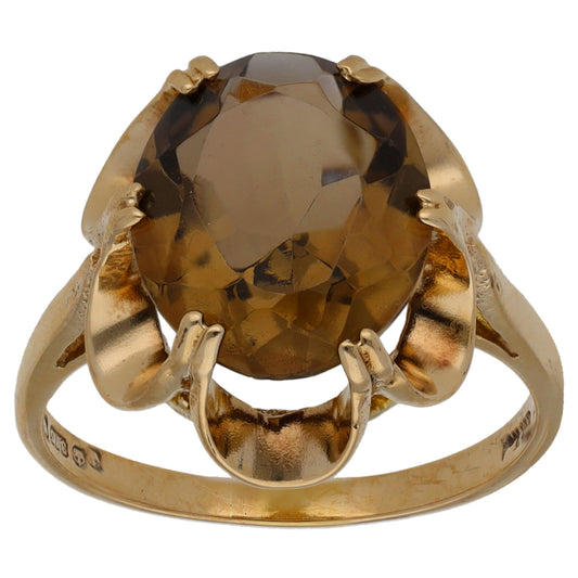 9ct Gold Smoky Quartz Single Stone Ring Size M