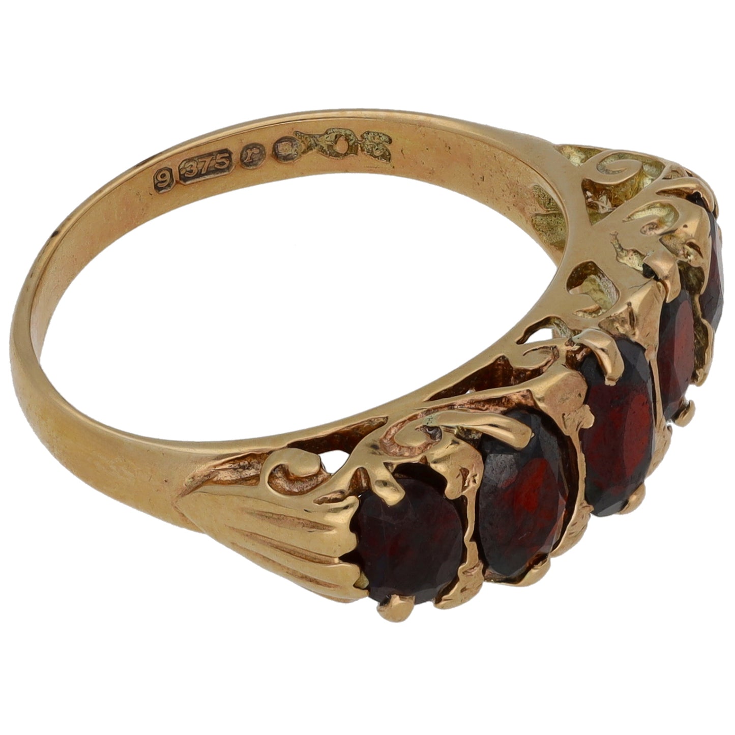 9ct Gold Garnet Half Eternity Ring Size N