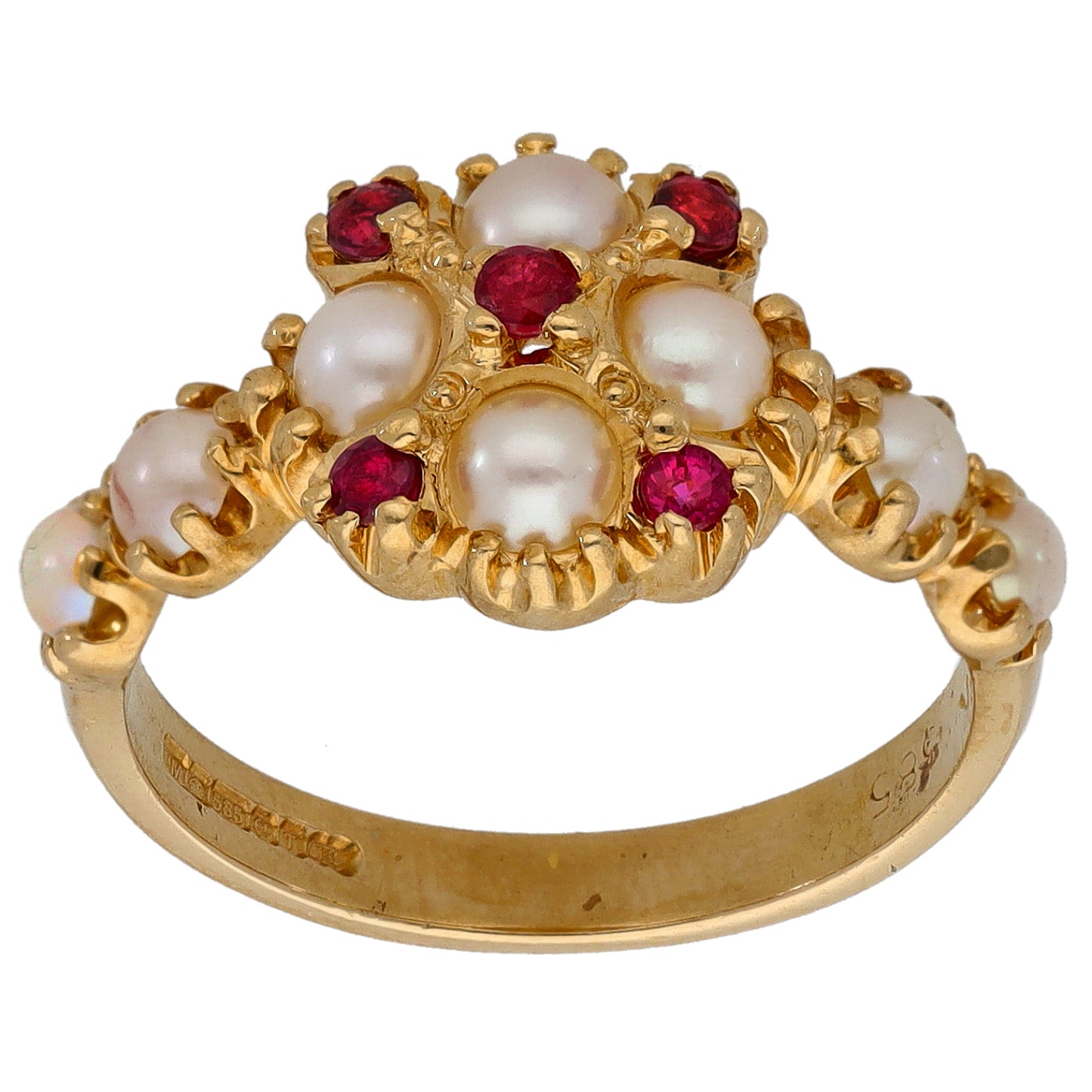 14ct Gold Cultured Pearl & Ruby Dress/Cocktail Ring Size M