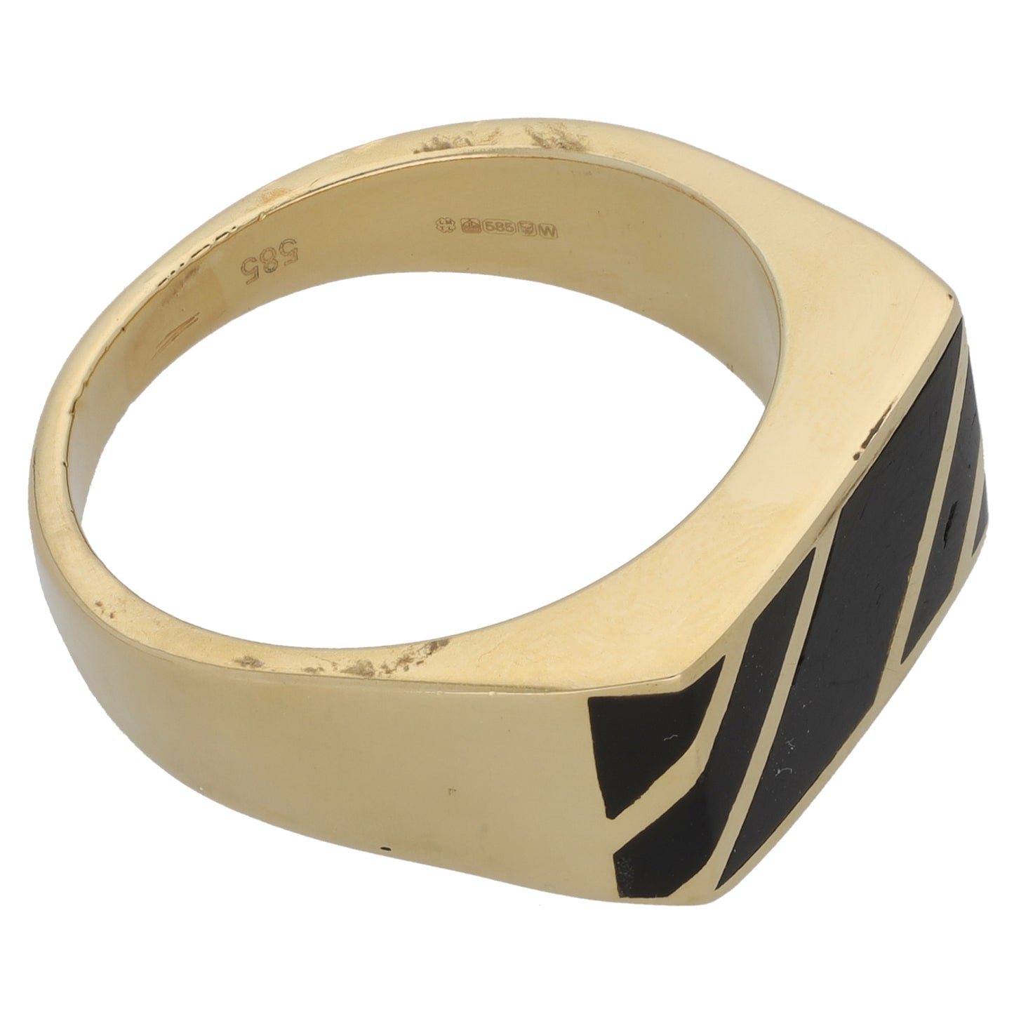 14ct Gold Onyx Patterned Signet Ring Size X