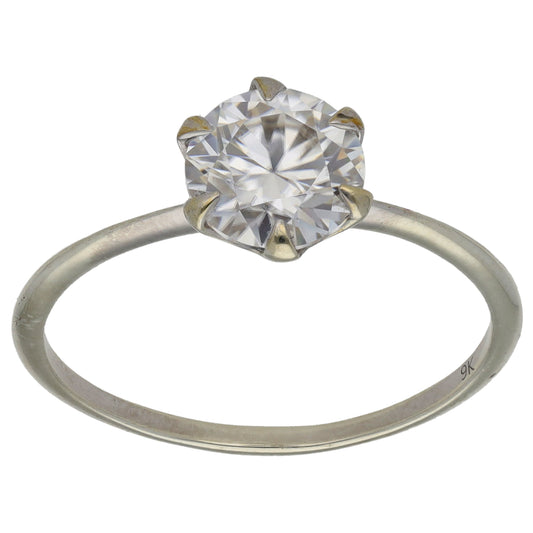 9ct White Gold Cubic Zirconia Single Stone Ring Size U