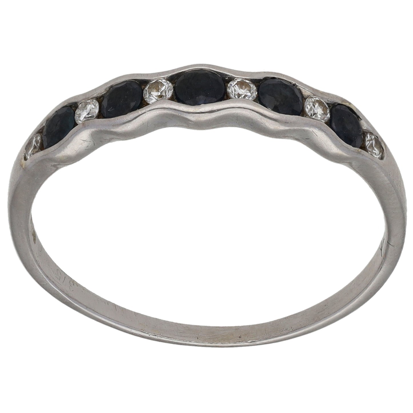 9ct White Gold Sapphire & 0.06ct Diamond Half Eternity Ring Size U